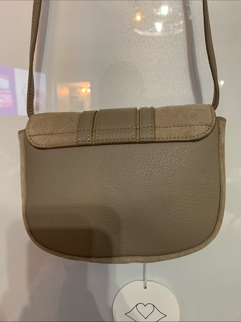 Taupe Crossbody Saddle Bag with Gold Ring Accent - Picture 8 of 12